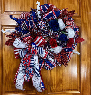 Red, White & Blue 4th of July Wreath | Front Door Decor by Bouge Creations, view 4