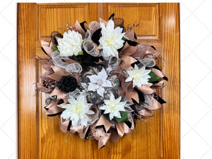 Black & Champagne Dahlia Wreath | Glam Front Door Decor by Bouge Creations, view 2