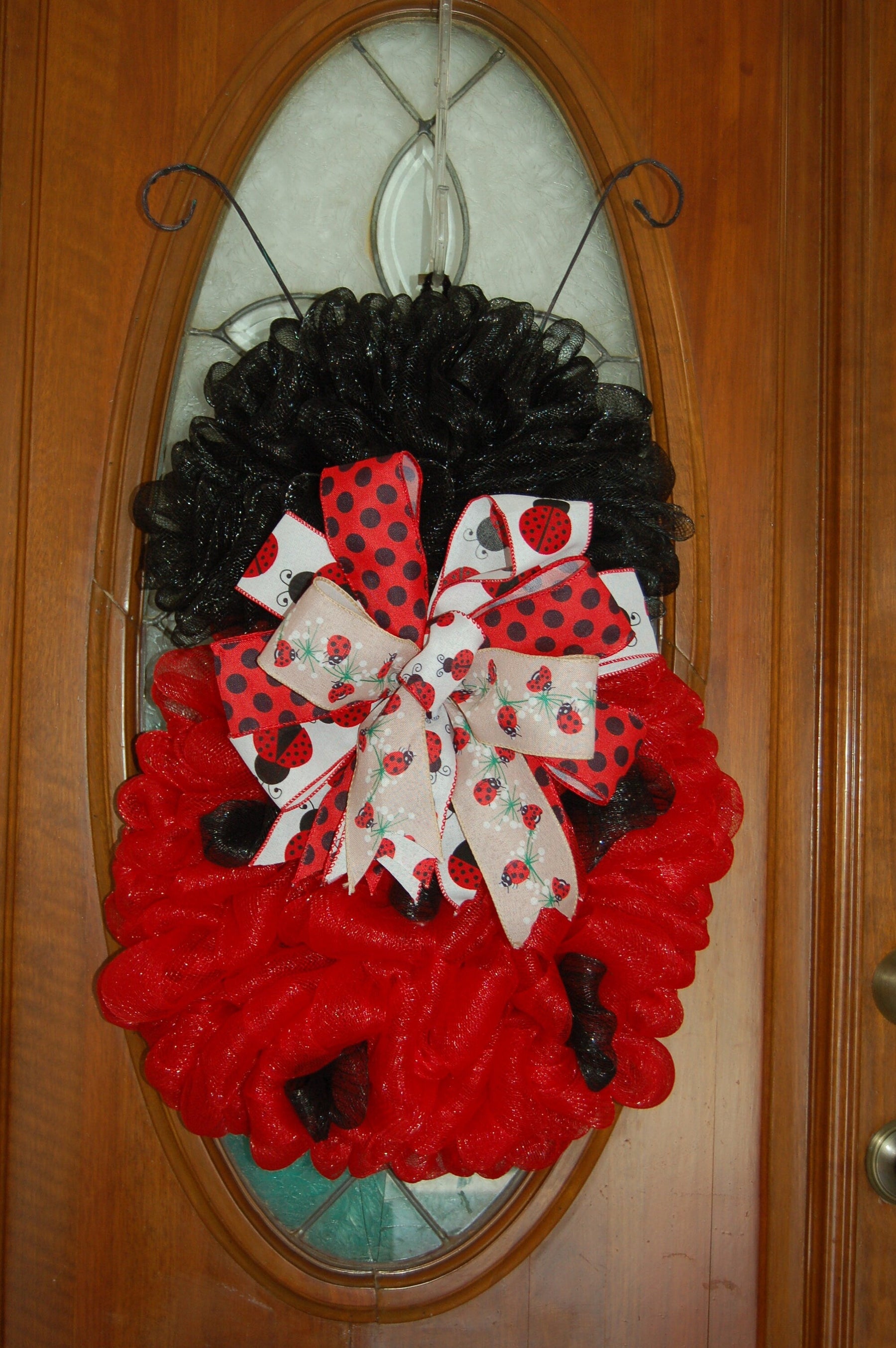 Ladybug Mesh Door Decor | Red & Black Porch Accent by Bouge Creations, view 4
