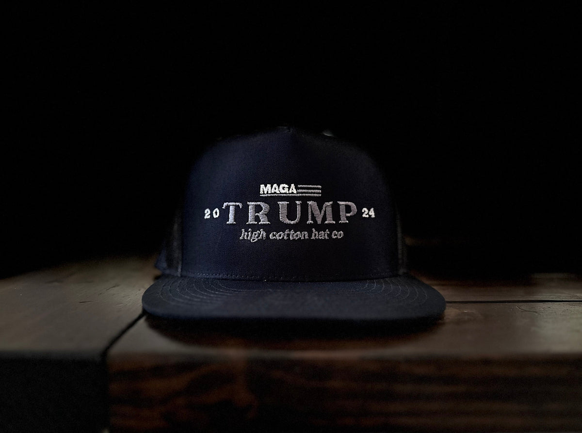 Black MAGA Flat Bill Hat by High Cotton Hat Co in Texas