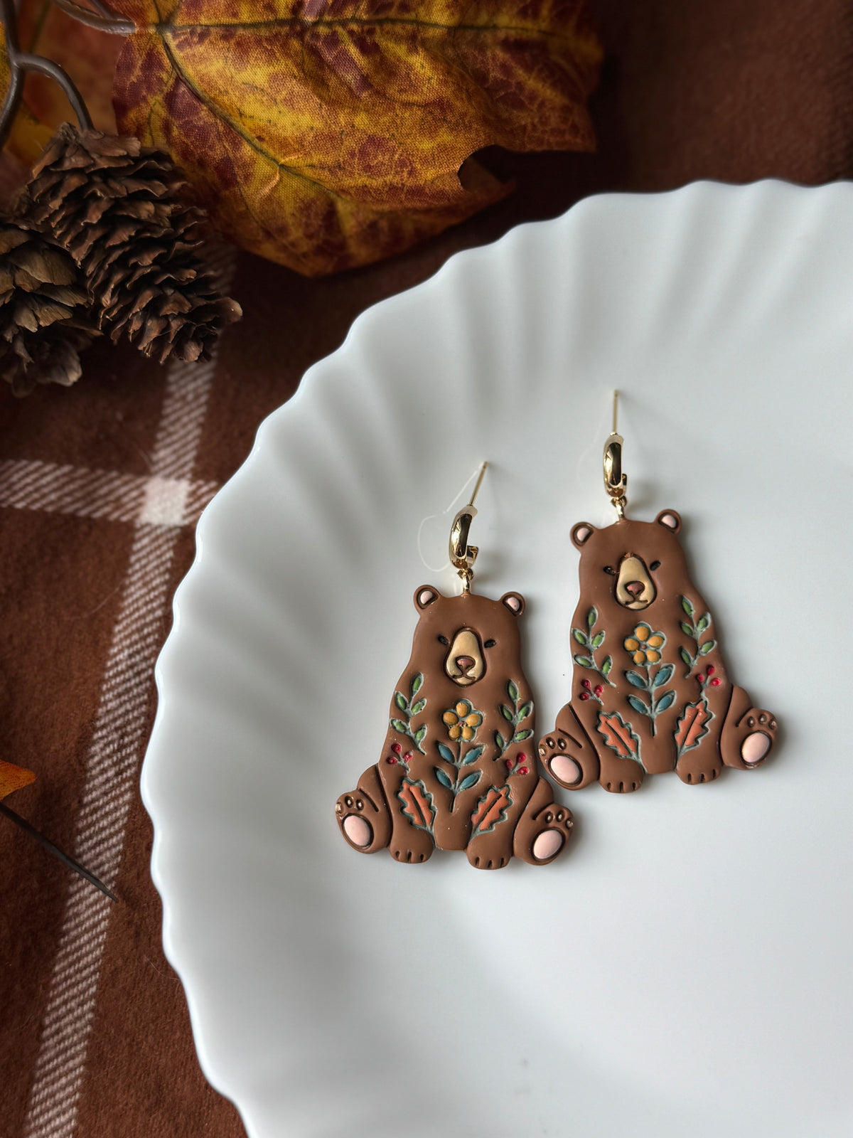 Autumn Bears handmade polymer clay earrings by Shop Something Earthy — view 1 of 2