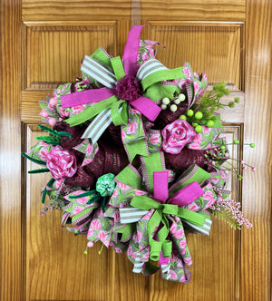 Pink & Green Spring Wreath | Easter Floral Door Decor by Bouge Creations, view 4