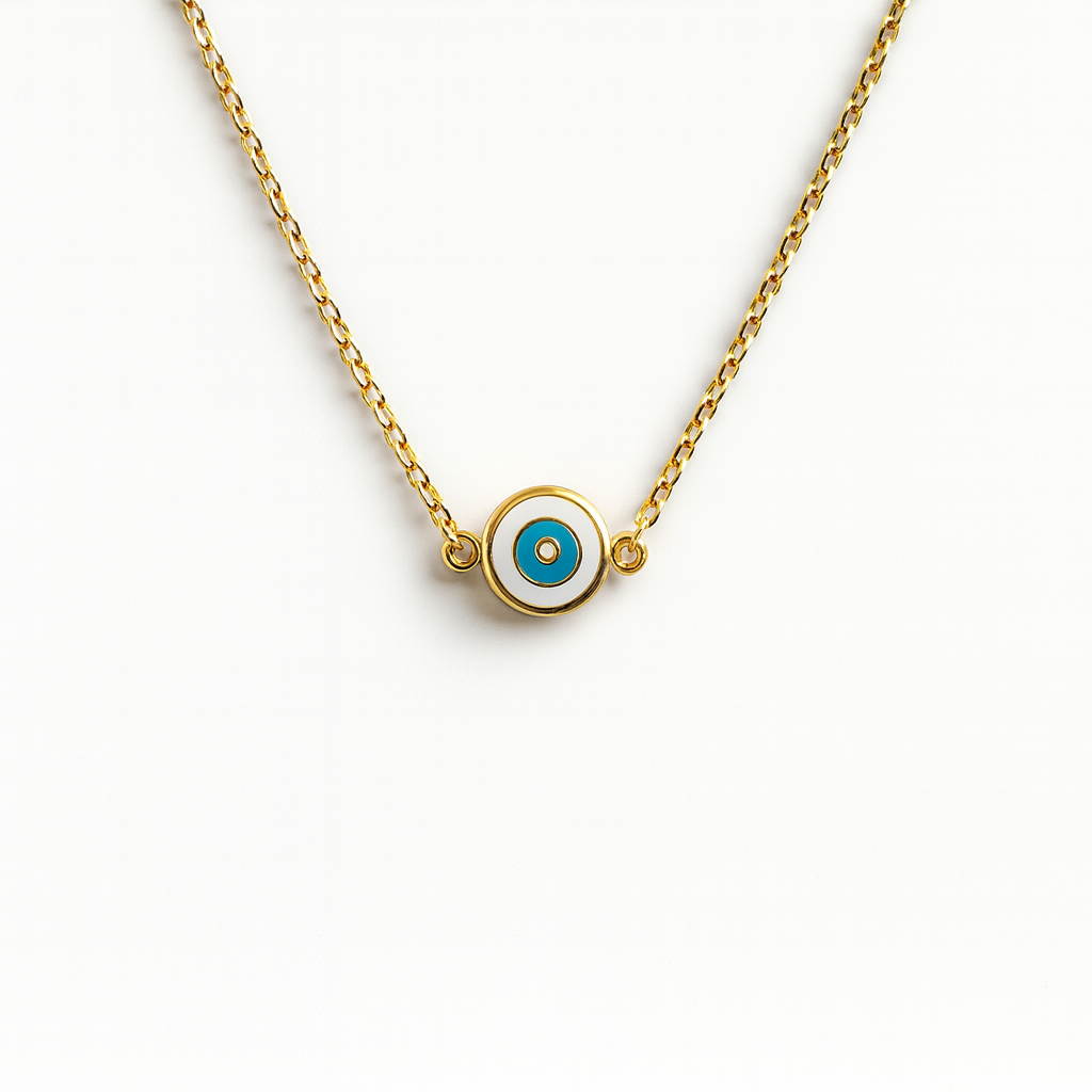 Delilah Evil Eye Necklace | White | Gold Vermeil
