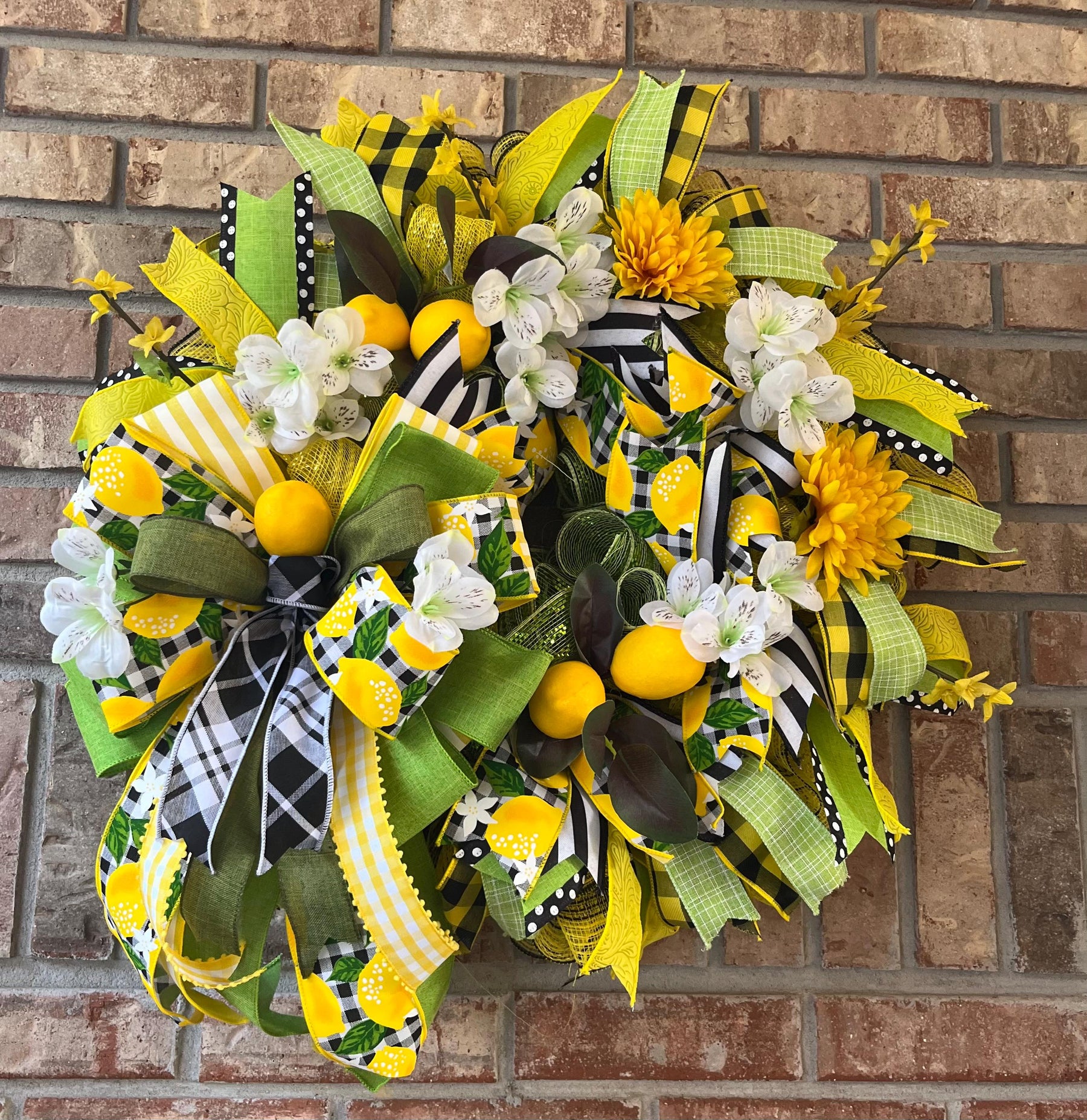 Lemon Summer Wreath | Yellow Floral Gingham Door Decor by Bouge Creations, view 10