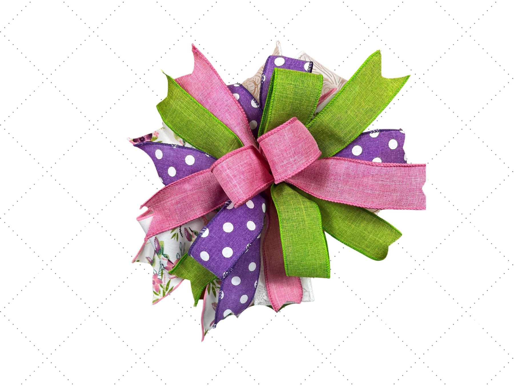 Hummingbird Floral Bow | Pink, Green & Purple handmade by Bouge Creations