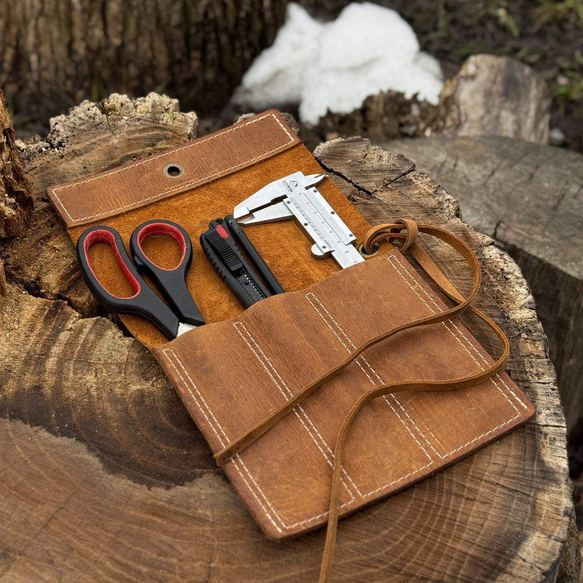 3 Pocket Leather Chisel Roll by Sharky Forged Steel Tools — view 1