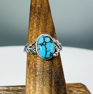 Blue Willow Turquoise Tru-Stone & Sterling Silver Memorial Ring