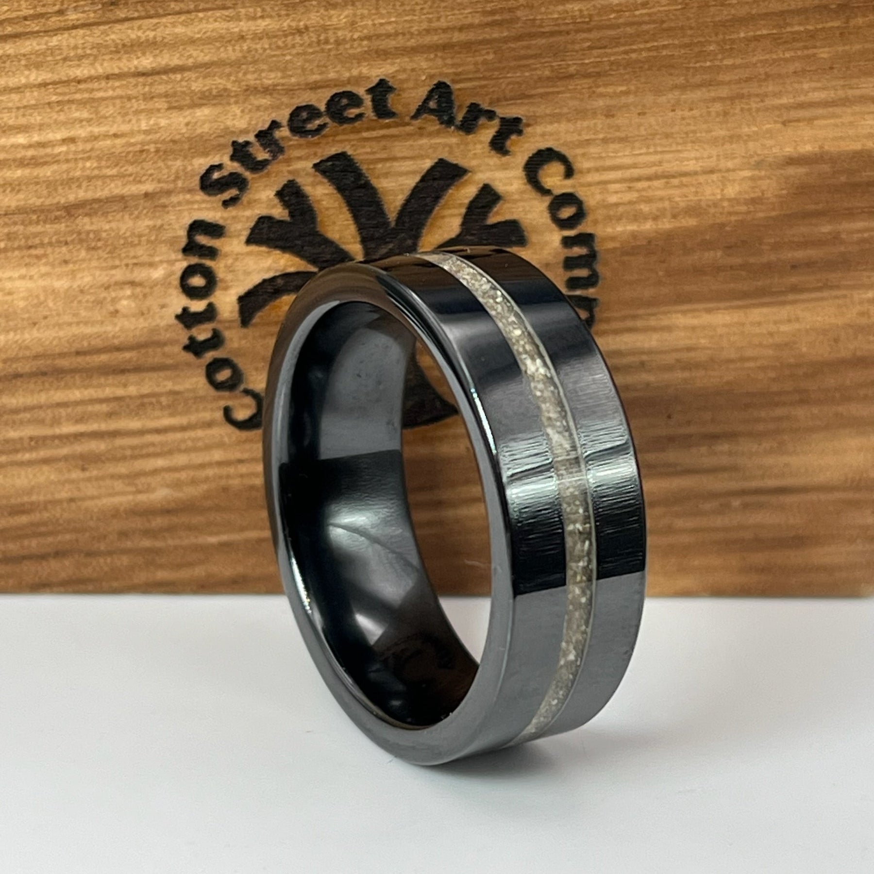 Thin Line of Love Black Ceramic Memorial Ring