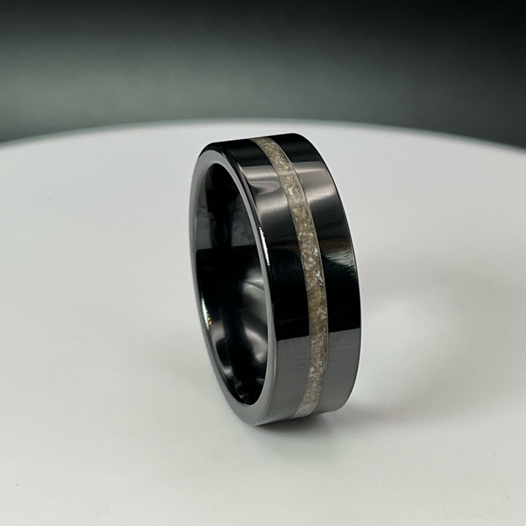 Thin Line of Love Black Ceramic Memorial Ring