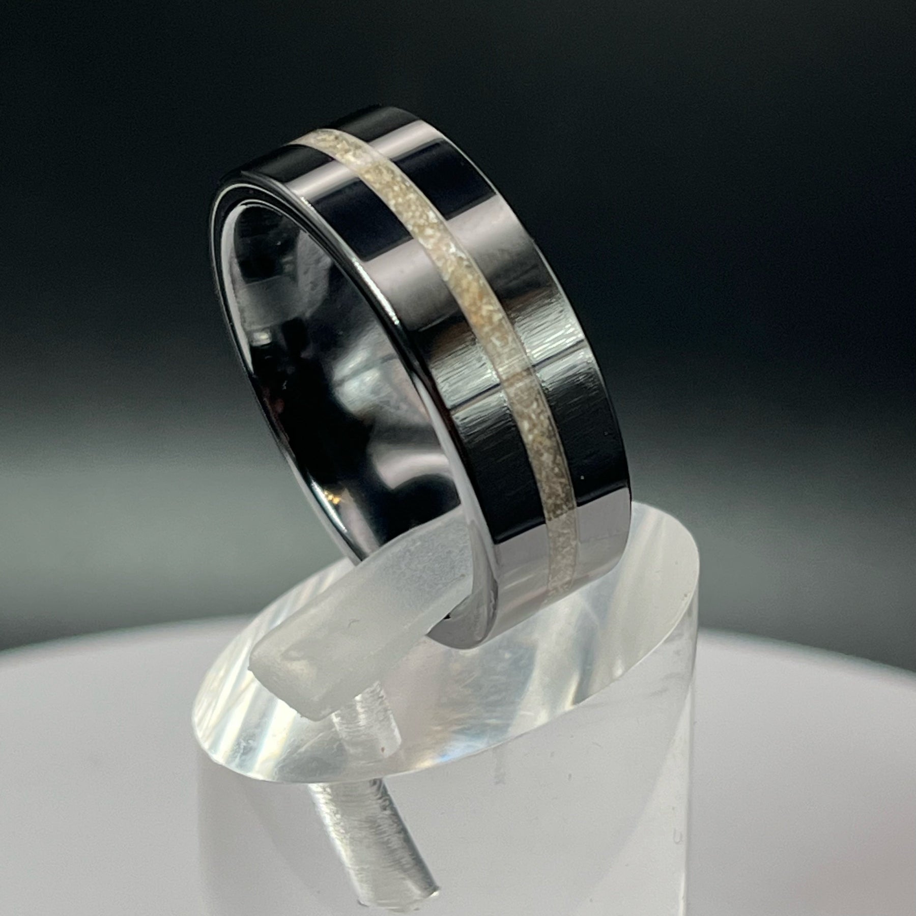 Thin Line of Love Black Ceramic Memorial Ring