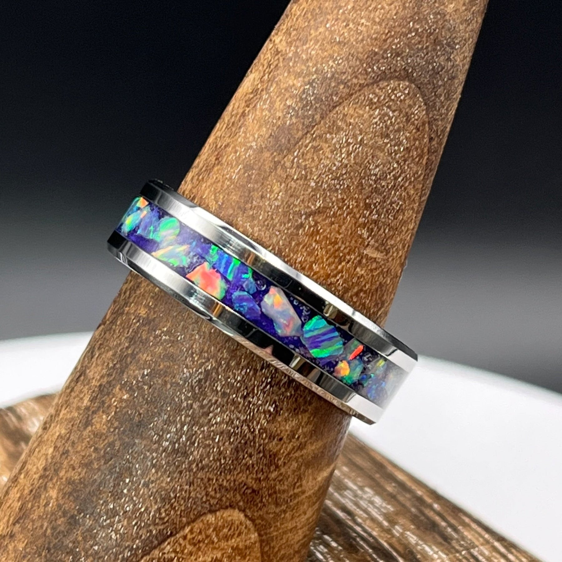 Purple Pearl Opal Ring - Custom Wedding Band