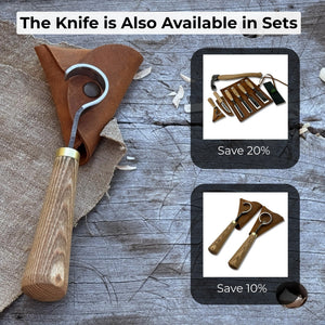 Spoon Carving Hook Knife, ⌀3 cm (1.2 inches) with Leather Case
