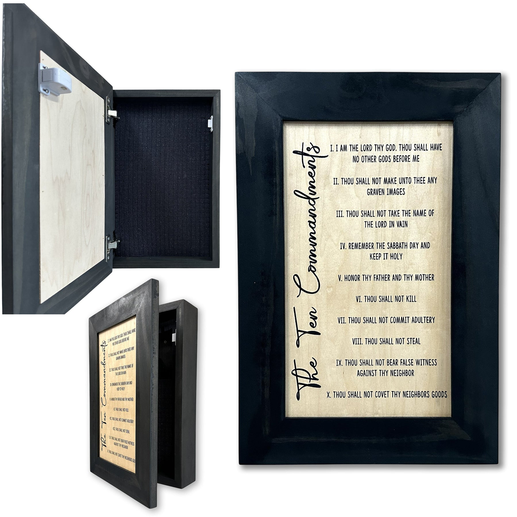 Ten Commandments Religious Gun Concealment Furniture - Handcrafted Hidden Gun Storage Wall Decor - Hidden Gun Shelf with Magnetic Lock for Quick Access - Made in the USA
