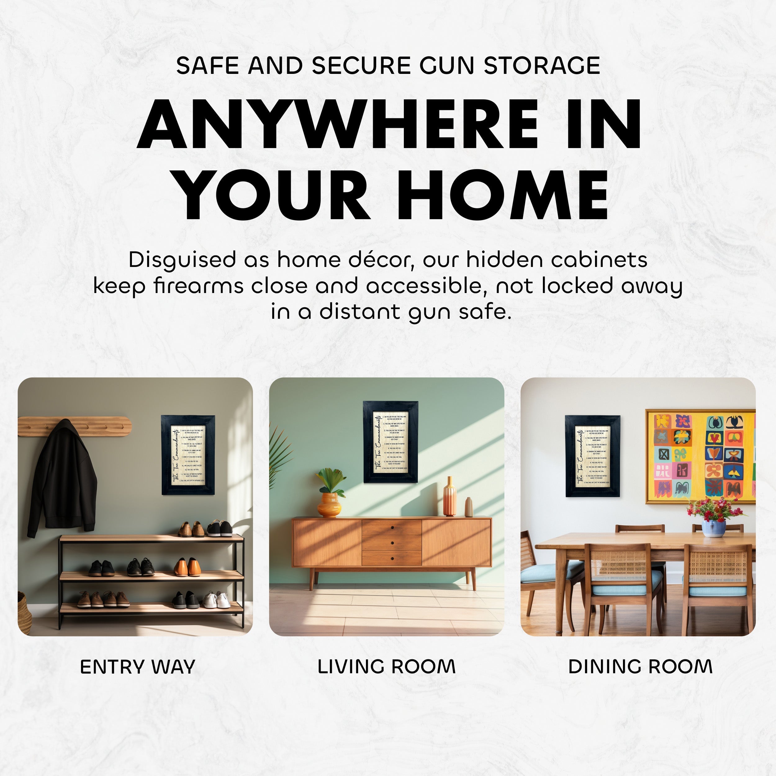 Ten Commandments Religious Gun Concealment Furniture - Handcrafted Hidden Gun Storage Wall Decor - Hidden Gun Shelf with Magnetic Lock for Quick Access - Made in the USA