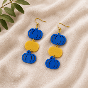 Blue Yellow Pumpkin Earrings, Down Syndrome Awareness Jewelry