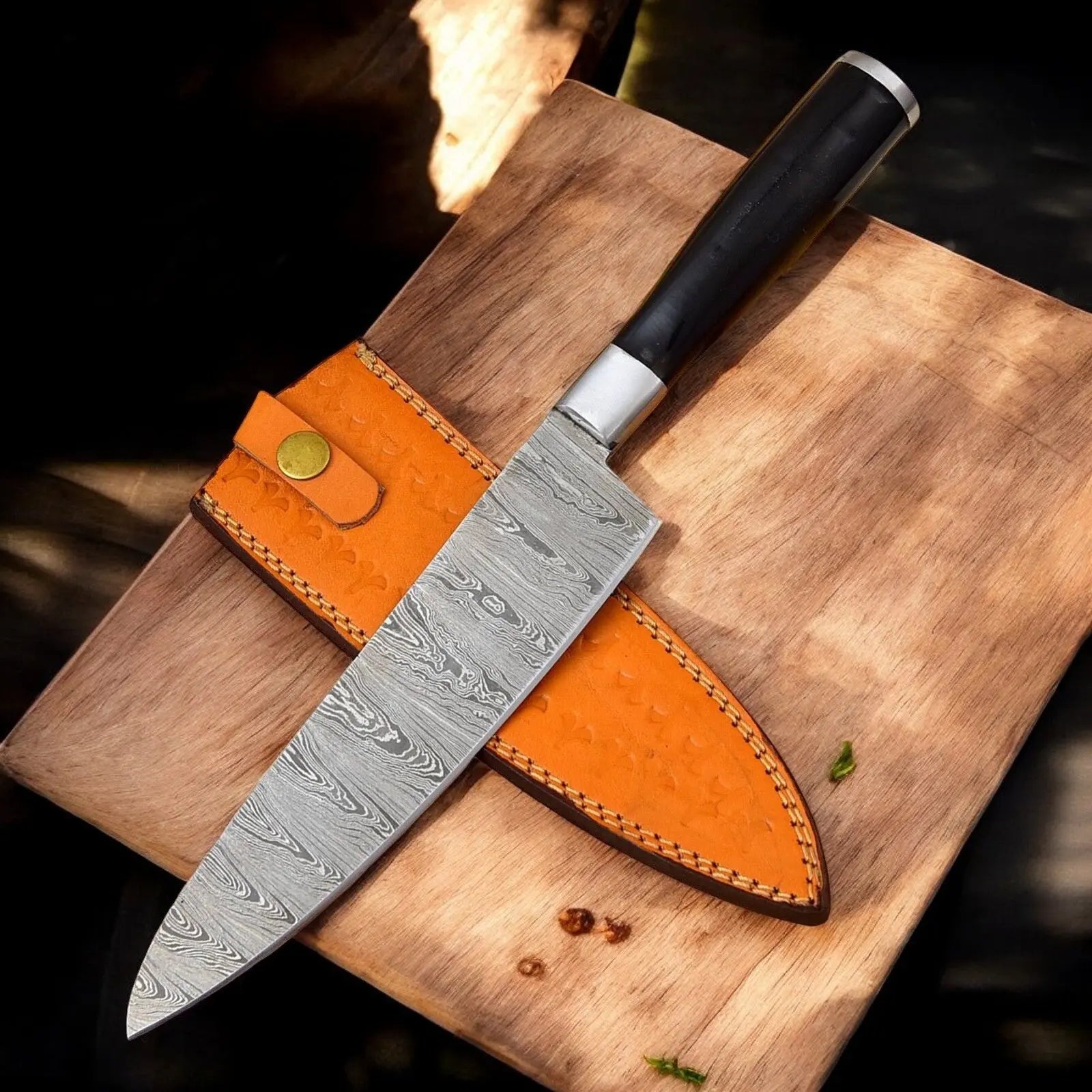 13" Custom Handmade Damascus Chef Knife with Sheath Damascus Knife Store