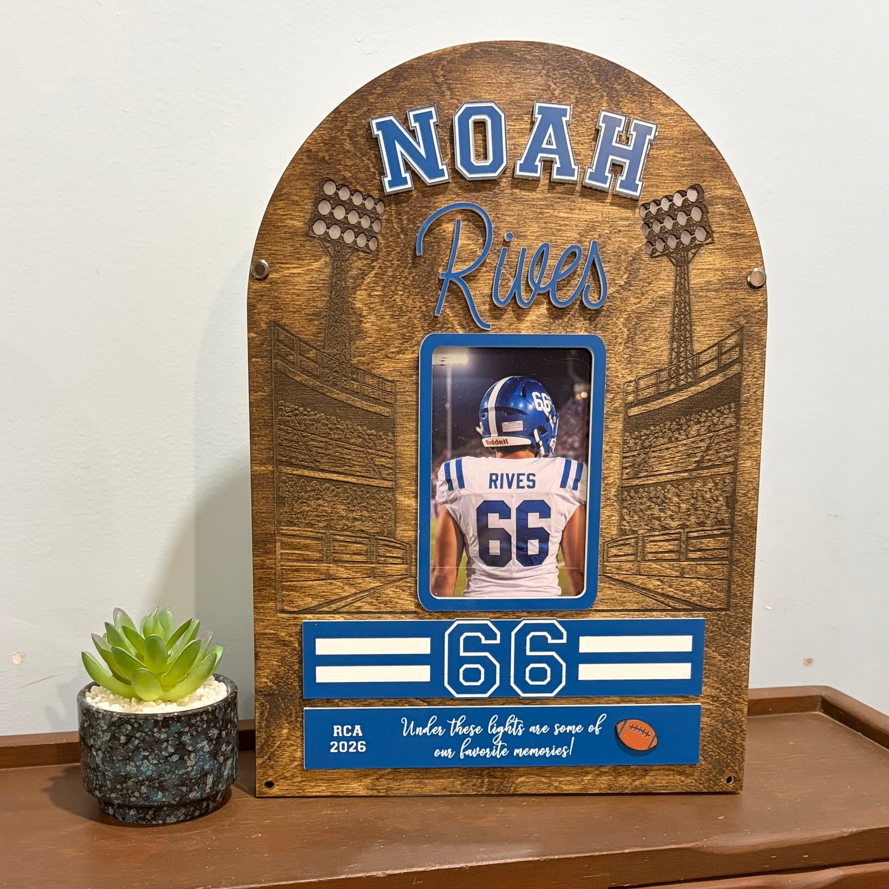 Personalized Football Keepsake Frame with Optional Lighted Stadium Scene, Custom Sport Display, Senior Night Gift
