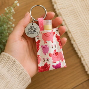 Pig Lip Balm Holder Keychain with Personalized Charm Gift for Pig Lovers
