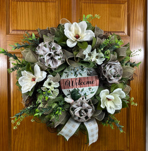 Farmhouse Welcome Wreath | Black & White Buffalo Plaid by Bouge Creations, view 3