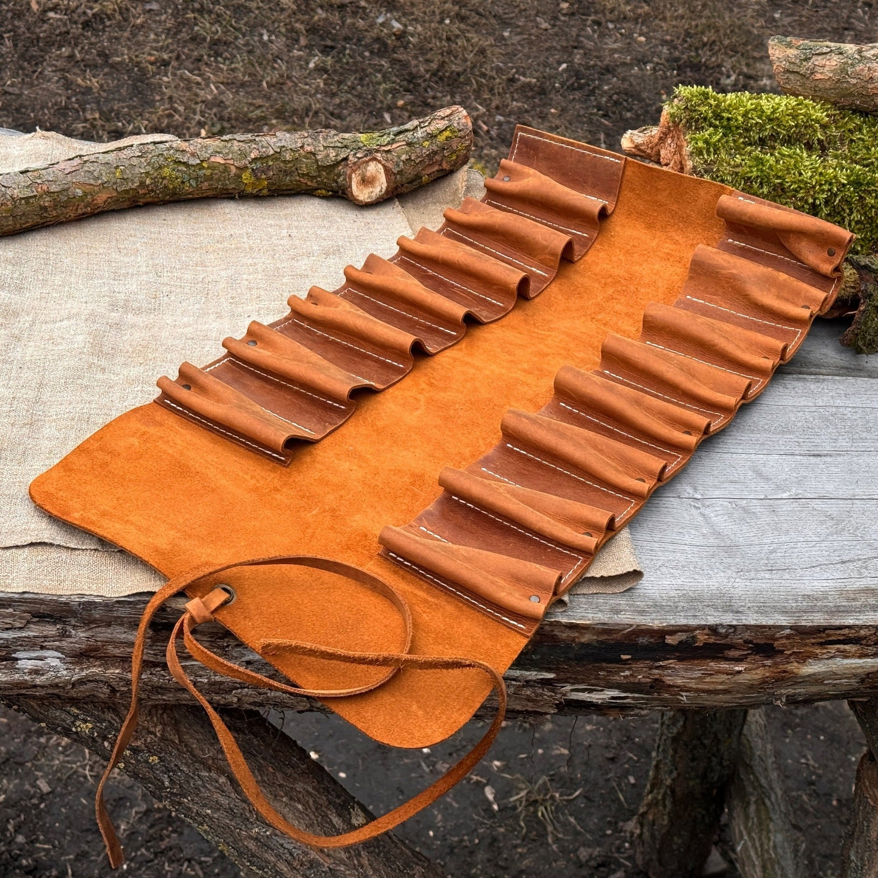 15 Pocket Leather Tool Roll