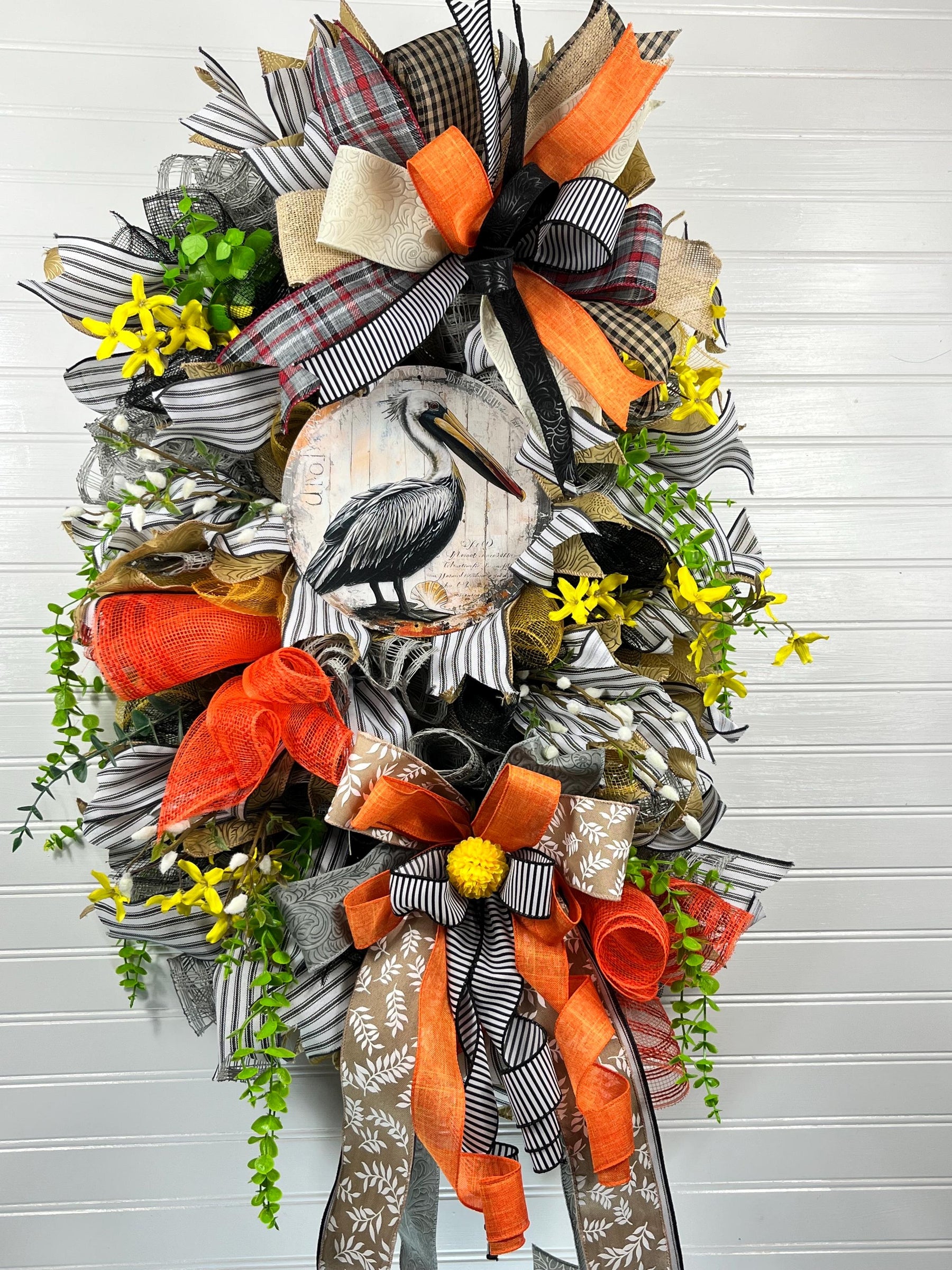 Pelican Coastal Wreath | Summer Beach House Door Decor by Bouge Creations, view 6