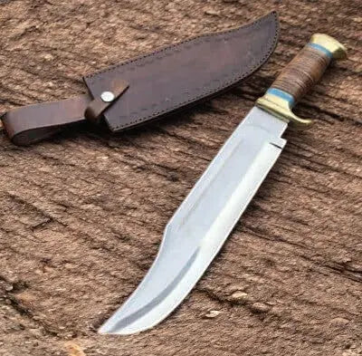 17" Handmade Bowie Knife – Carbon Steel Blade, Wood Handle Damascus Knife Store