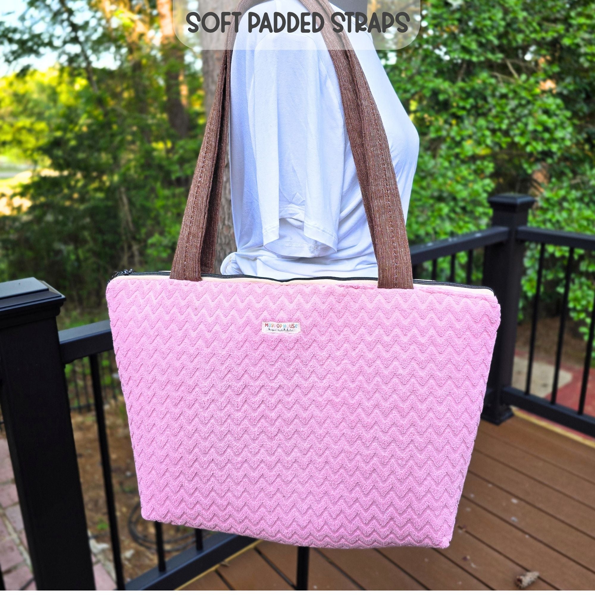 Large Pink Diaper Bag Tote, Handmade Baby Bag with Pockets, Teddy Bear Nursery Bag, Baby Shower Gift