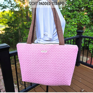Large Pink Diaper Bag Tote, Handmade Baby Bag with Pockets, Teddy Bear Nursery Bag, Baby Shower Gift