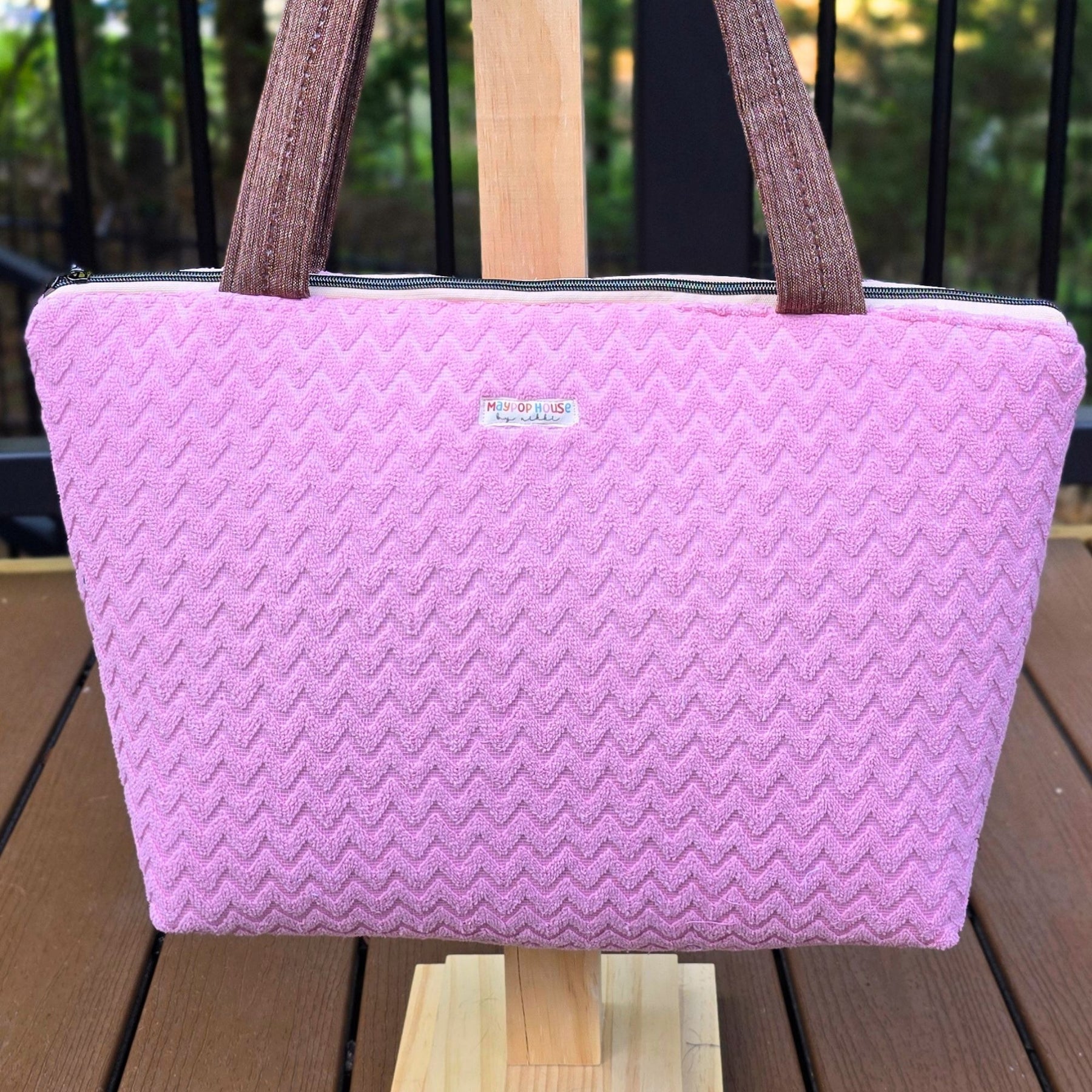 Large Pink Diaper Bag Tote, Handmade Baby Bag with Pockets, Teddy Bear Nursery Bag, Baby Shower Gift
