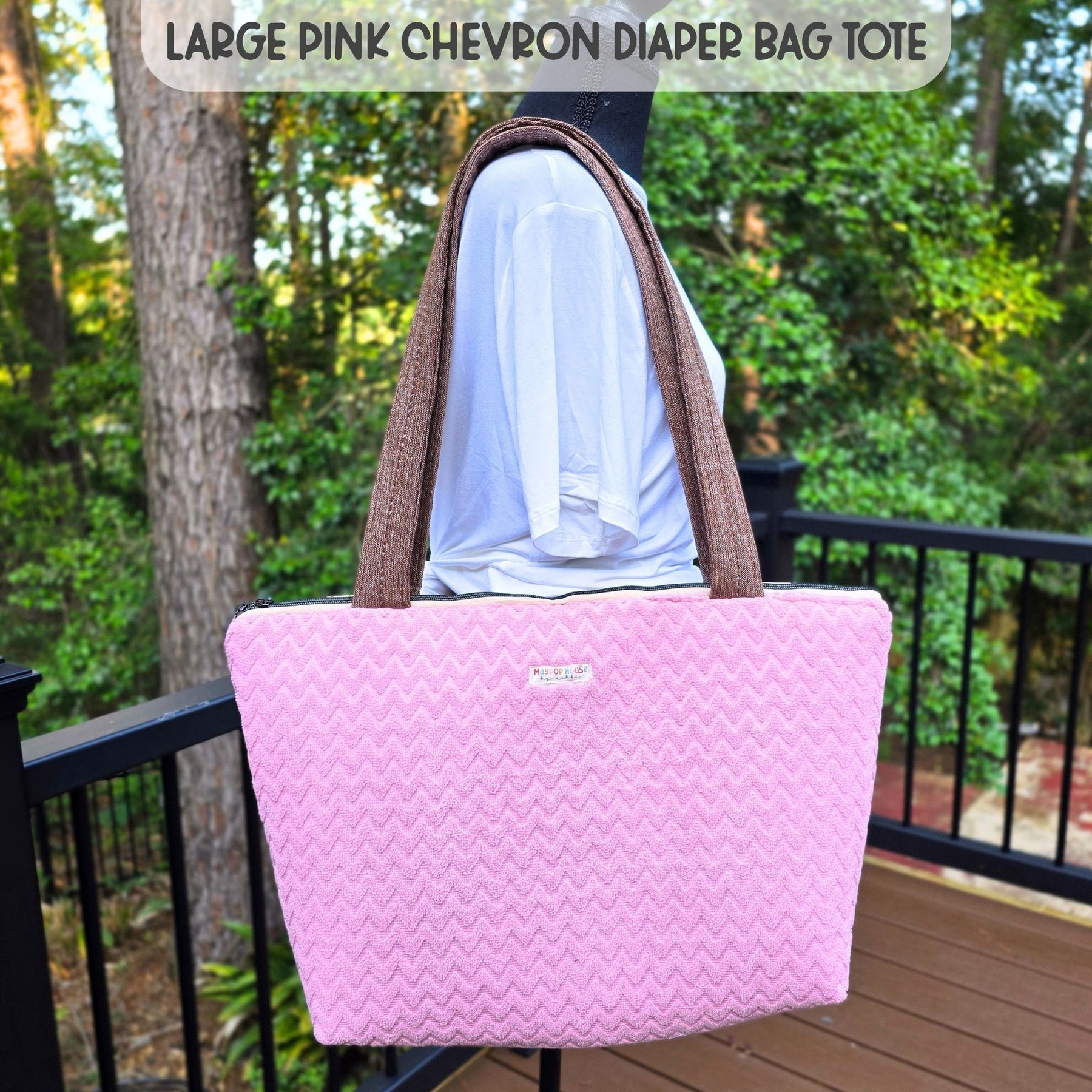 Large Pink Diaper Bag Tote, Handmade Baby Bag with Pockets, Teddy Bear Nursery Bag, Baby Shower Gift