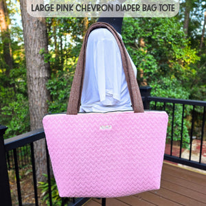 Large Pink Diaper Bag Tote, Handmade Baby Bag with Pockets, Teddy Bear Nursery Bag, Baby Shower Gift