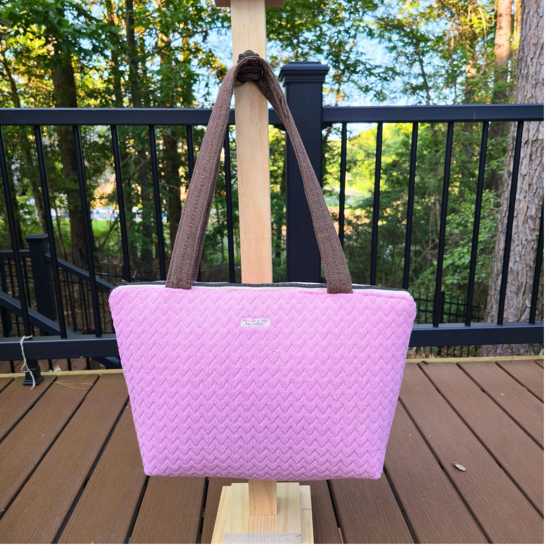 Large Pink Diaper Bag Tote, Handmade Baby Bag with Pockets, Teddy Bear Nursery Bag, Baby Shower Gift
