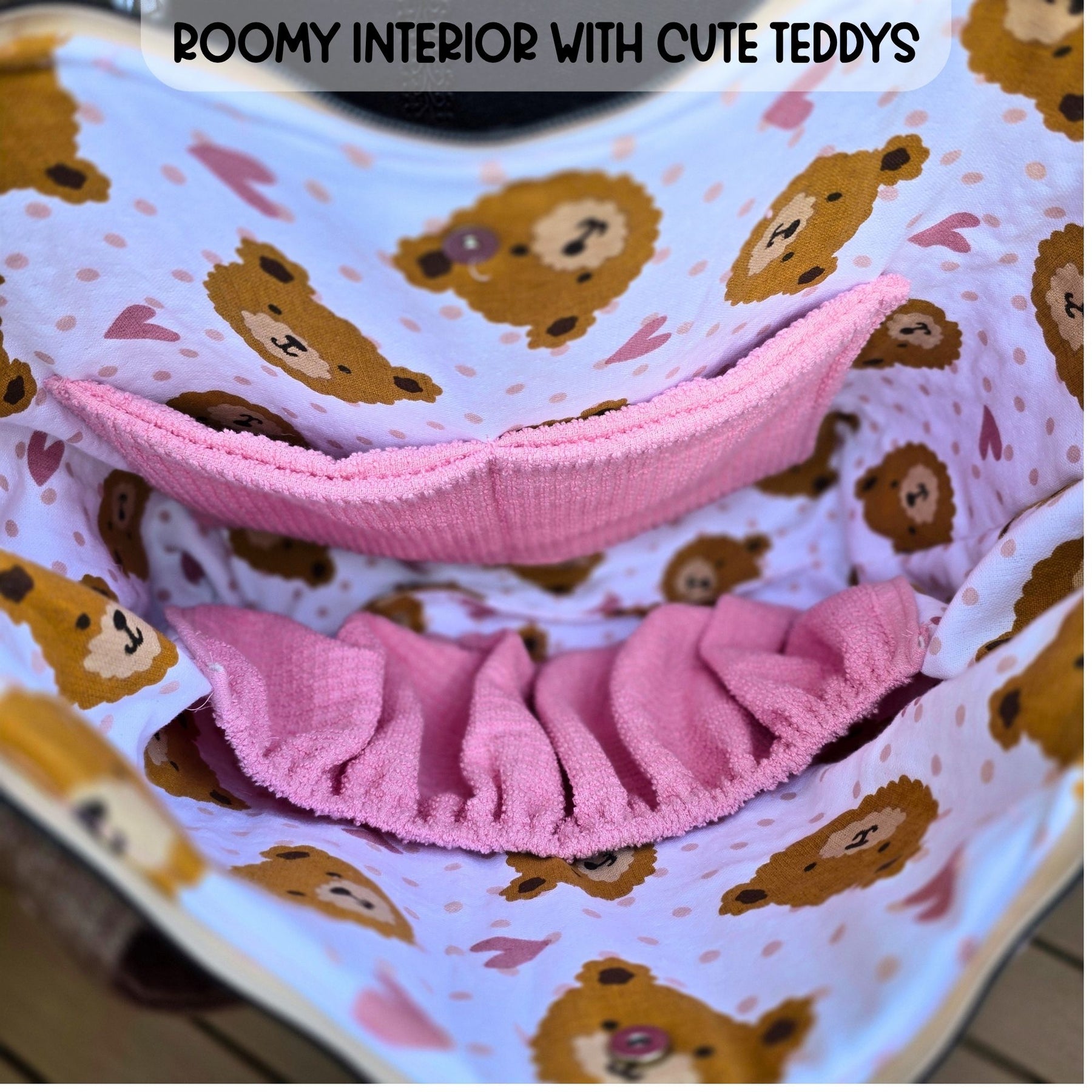 Large Pink Diaper Bag Tote, Handmade Baby Bag with Pockets, Teddy Bear Nursery Bag, Baby Shower Gift