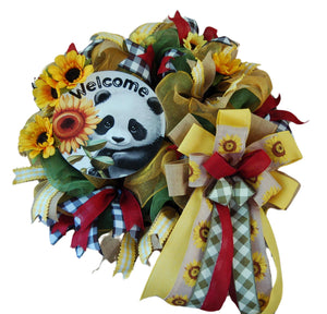 Panda Sunflower Wreath | Black, White & Yellow Door Decor by Bouge Creations, view 2