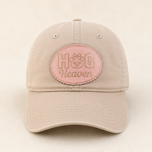 Hog Heaven Pig Lover Leather Patch Hat on a Richardson Soft Style Hat