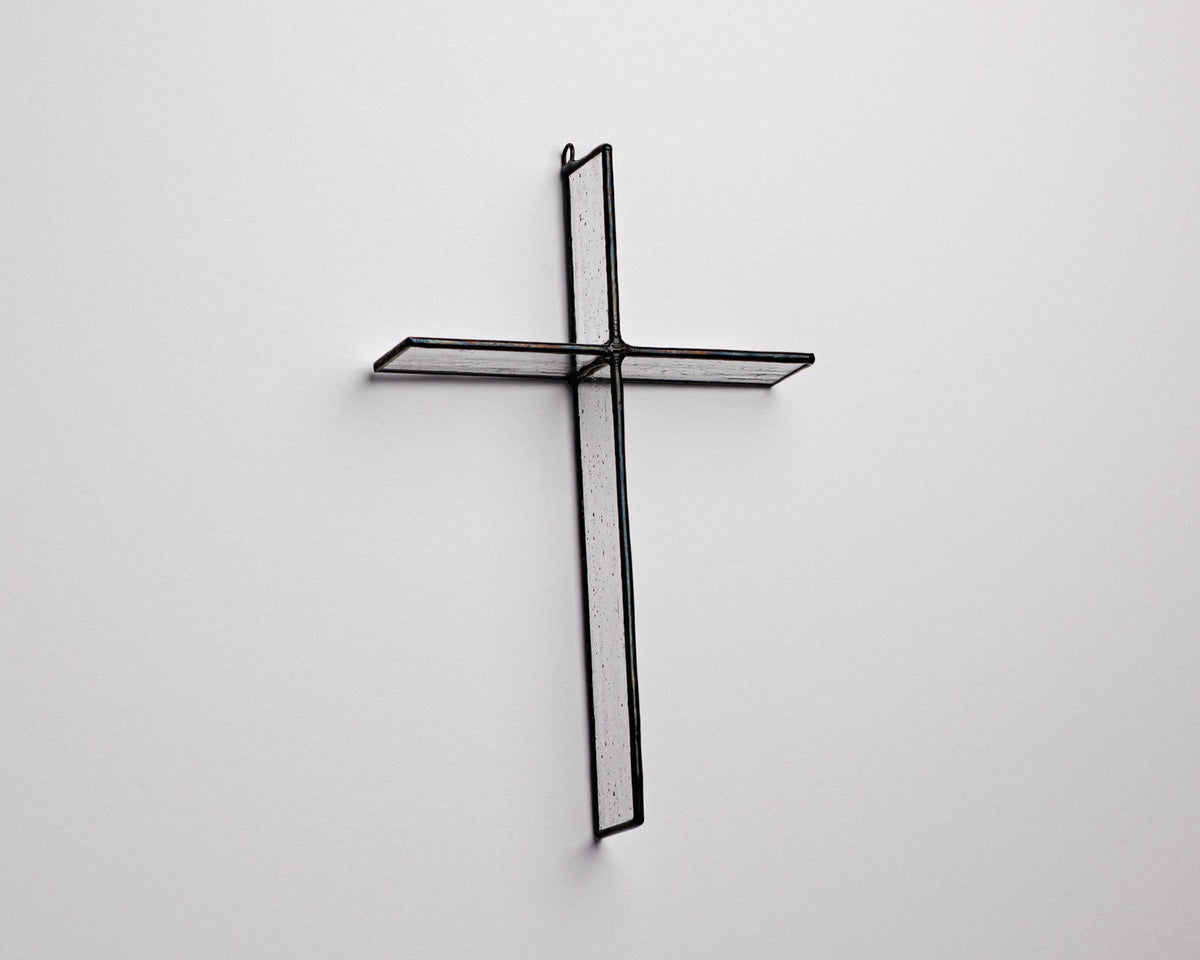 Antique Clear Cross Suncatcher handmade stained glass cross by Greyhouse Glass
