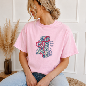 Floral Mississippi Applique Coquette Bow Tee