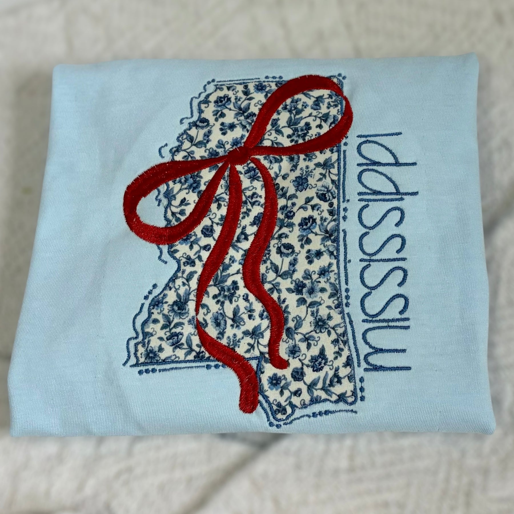 Floral Mississippi Applique Coquette Bow Tee