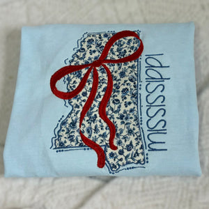 Floral Mississippi Applique Coquette Bow Tee