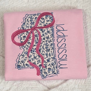 Floral Mississippi Applique Coquette Bow Tee