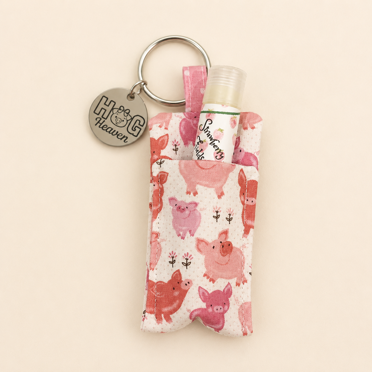 Hog Heaven Pig Lover Lip Balm Holder Keychain