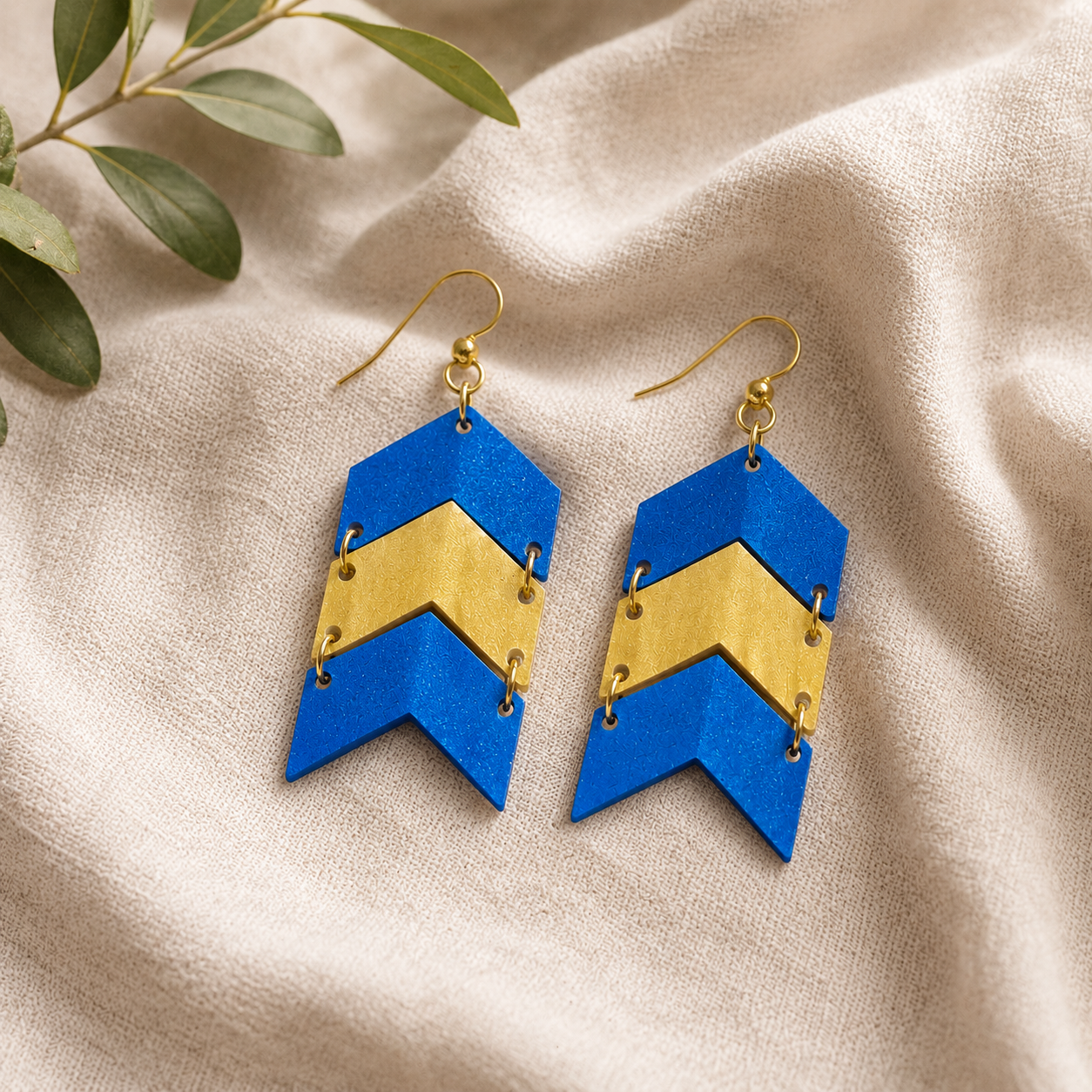 Blue Yellow Chevron Earrings, Down Syndrome Awareness Jewelry
