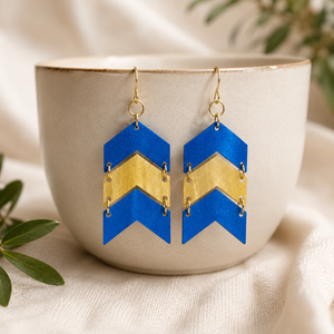 Blue Yellow Chevron Earrings, Down Syndrome Awareness Jewelry