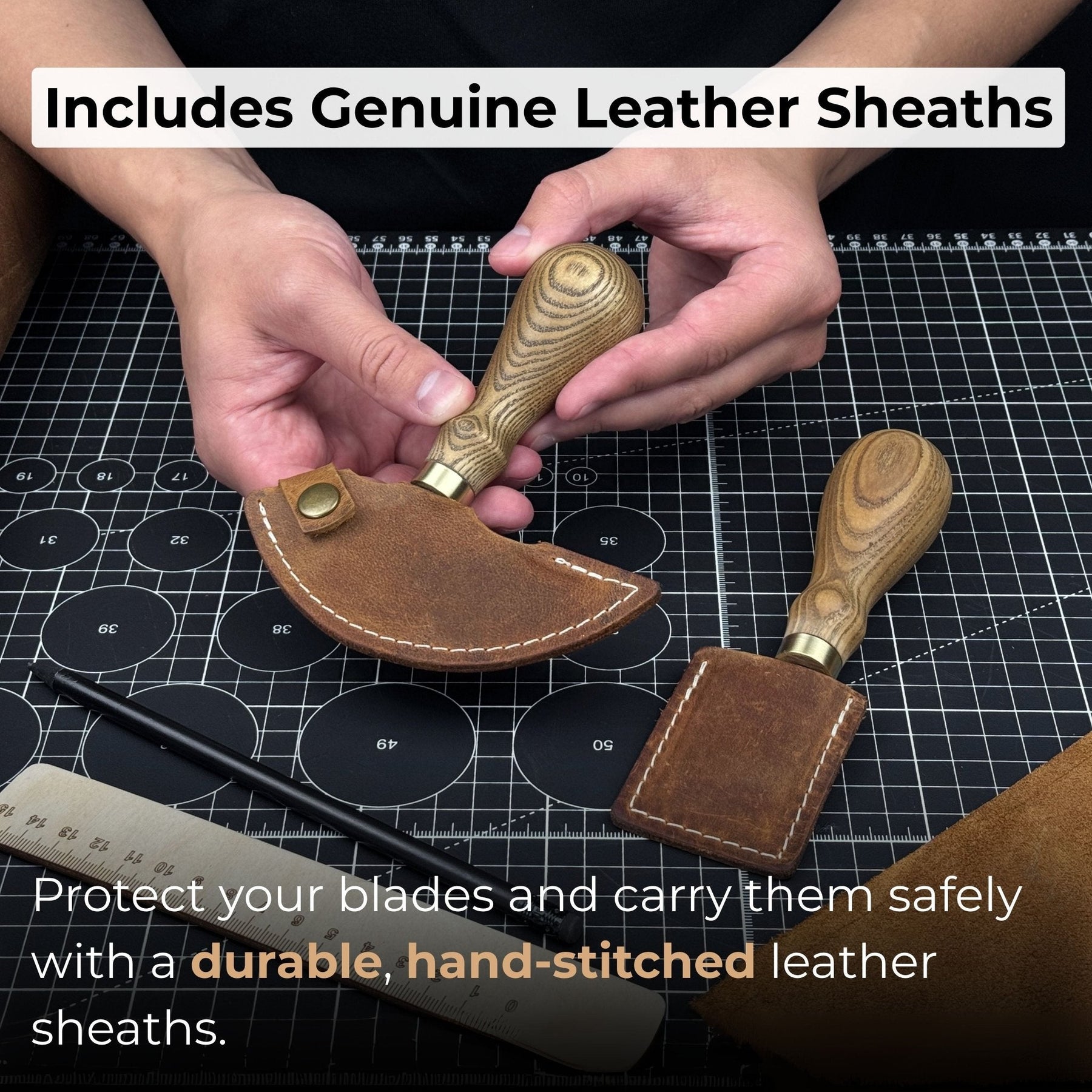 2-Piece Rounded and Straight Leather Knife Set