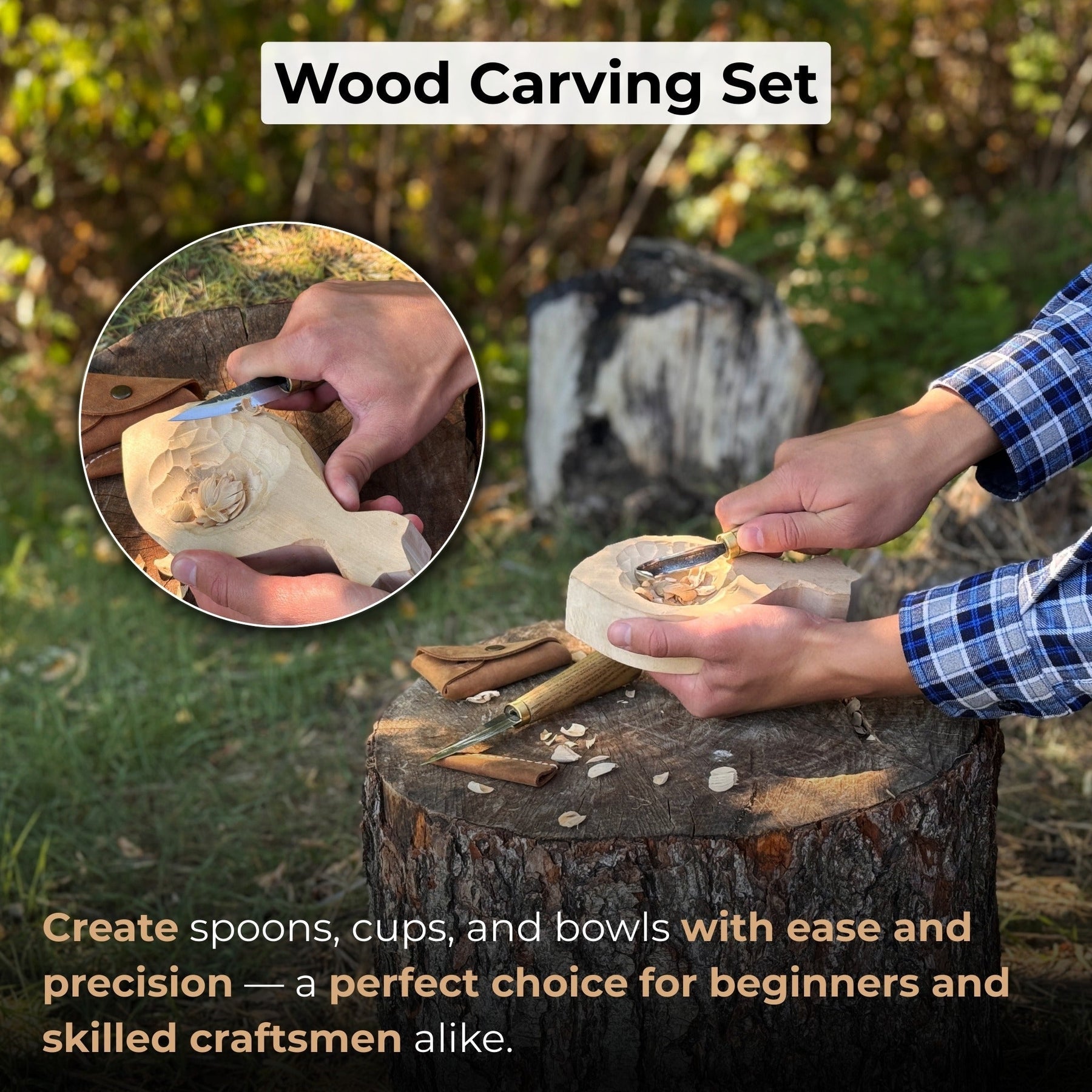 2-Piece Spoon Carving Knife Set with Leather Sheaths