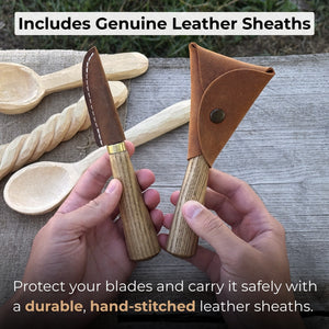 2-Piece Spoon Carving Knife Set with Leather Sheaths