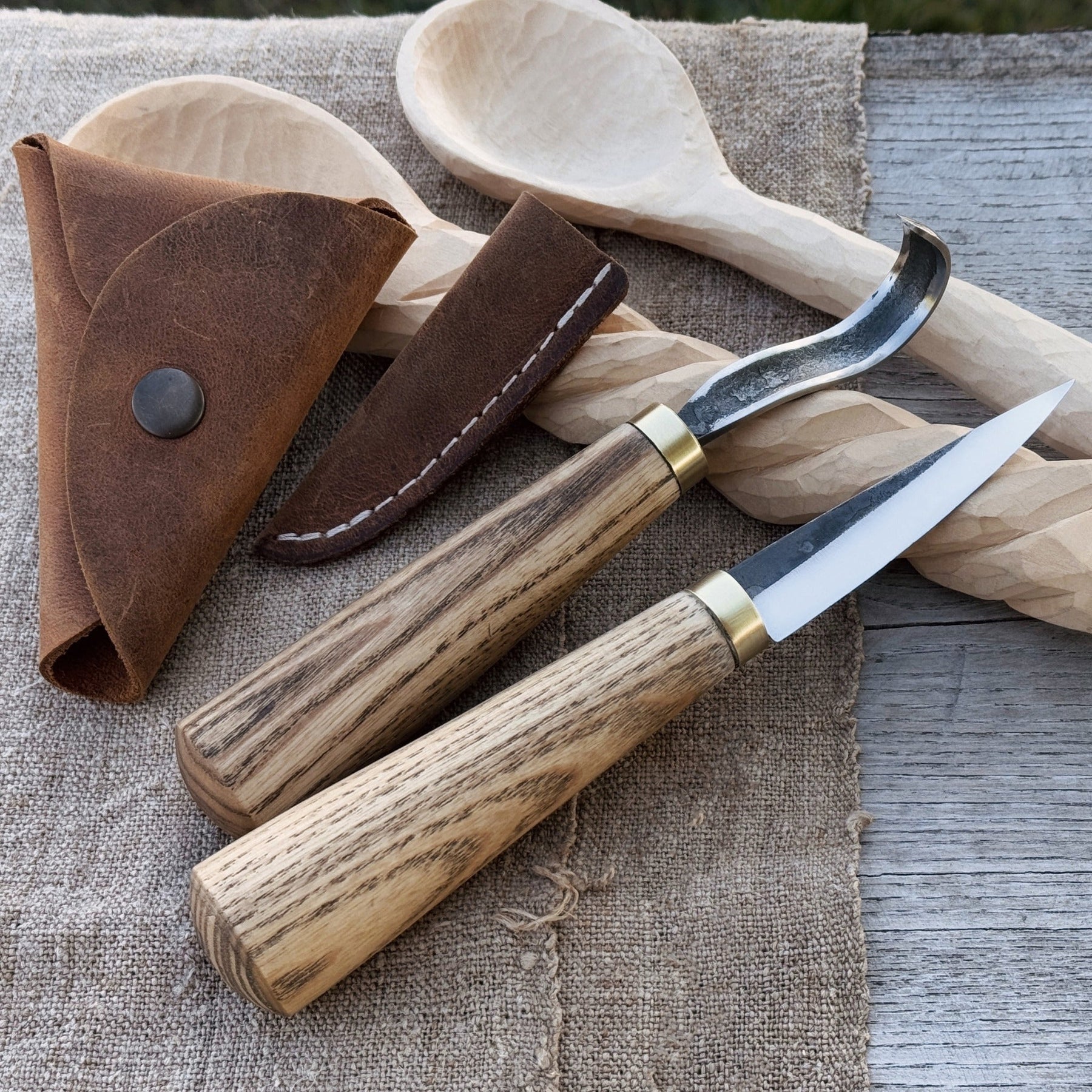 2-Piece Spoon Carving Knife Set with Leather Sheaths