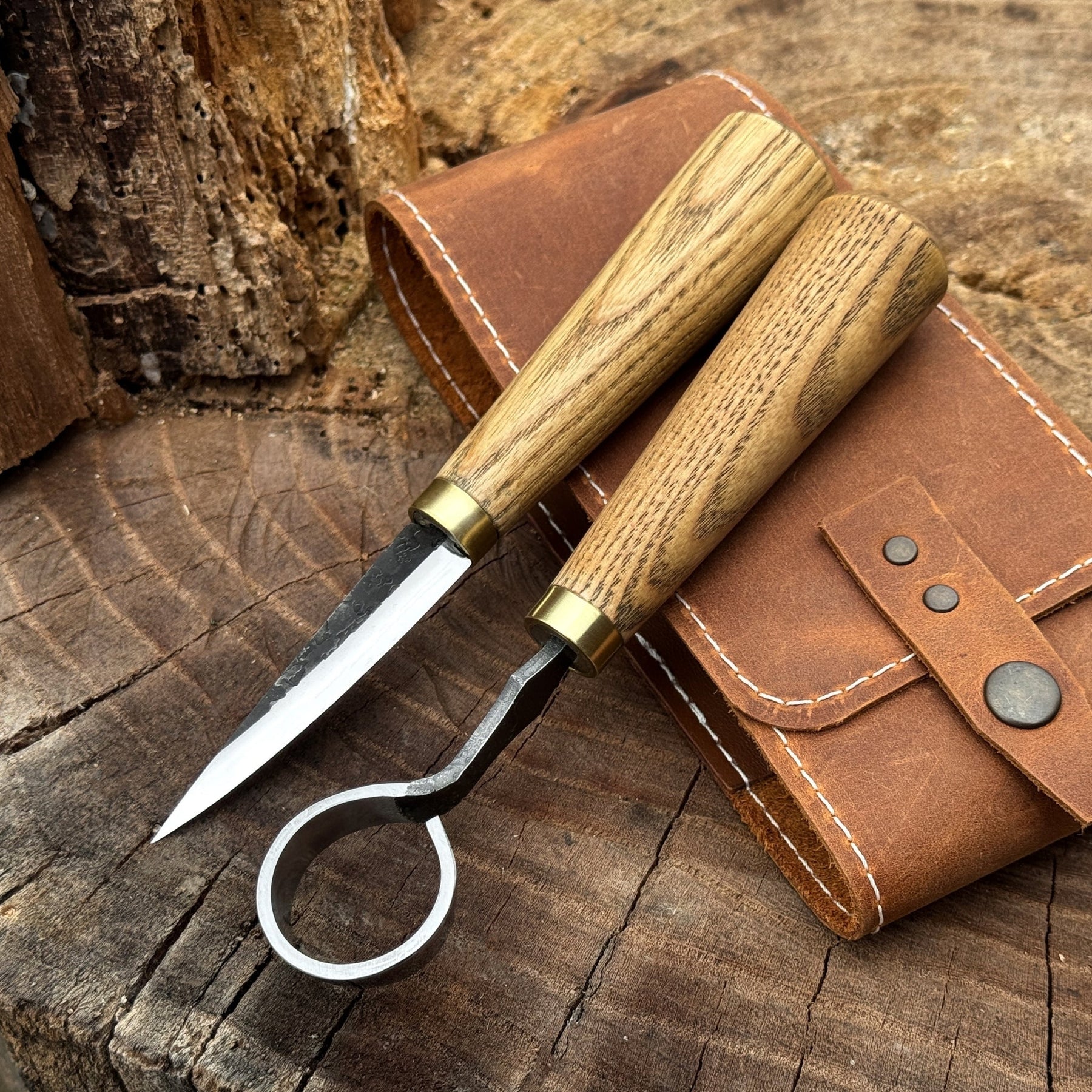 2-Piece Spoon Carving Tool Set with Leather Case