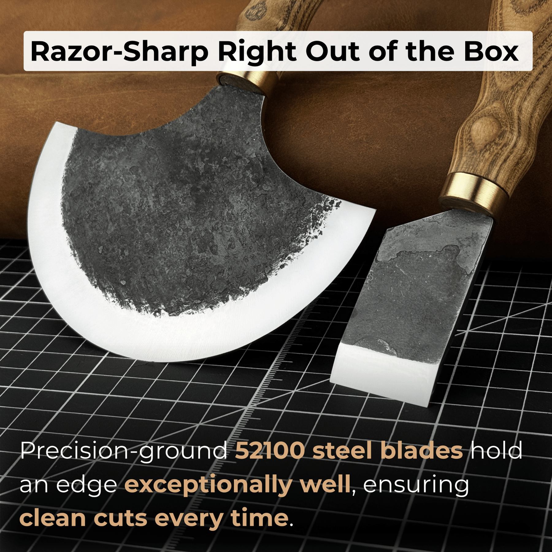 2-Piece Straight and Round (Half Moon) Leather Knife Set