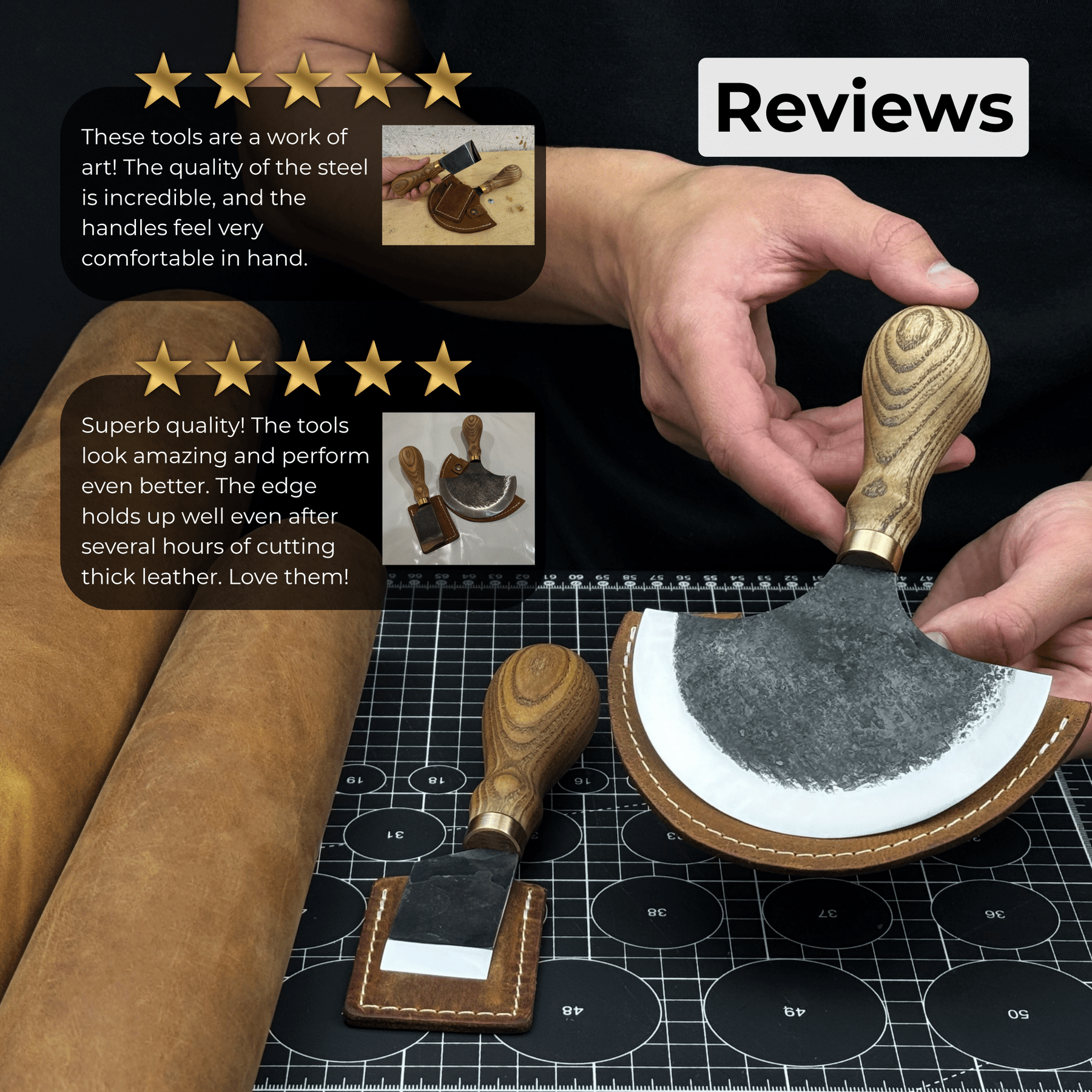 2-Piece Straight and Round (Half Moon) Leather Knife Set